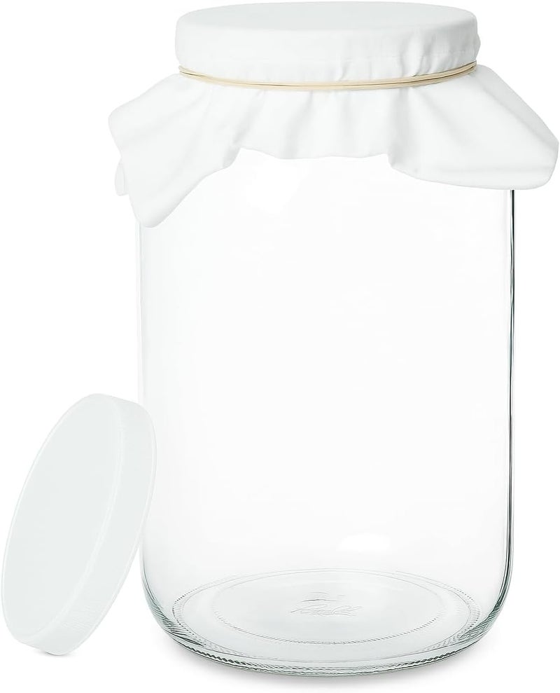 kitchentoolz 1 Gallon Glass Wide Mouth Kombucha Brewing Mason Jar - Home Brewing and Fermenting Kit with Cotton Cloth Filter, Rubber Band and Plastic Lid (1 Jar) - Image 1